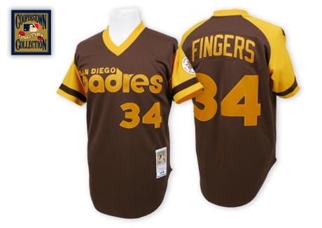 Best Quality San Diego Padres 34 Rollie Fingers Coffee Road Throwback MLB Jersey